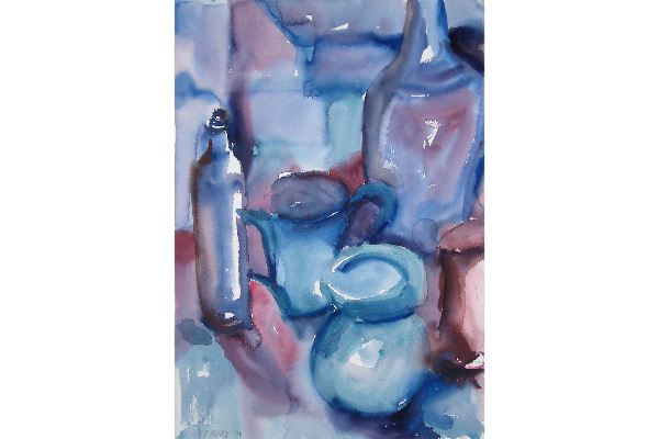 Blue Bottles, watercolour on Fabriano Artistico, 15x20 in.